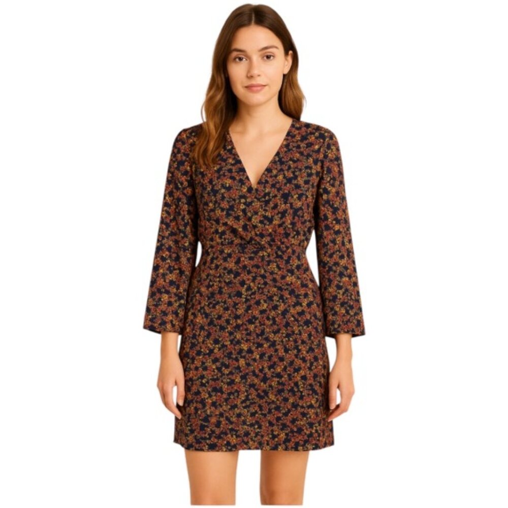 The Korner Small Navy Disty Floral Faux Wrap Long Sleeve Dress NEW WITH …